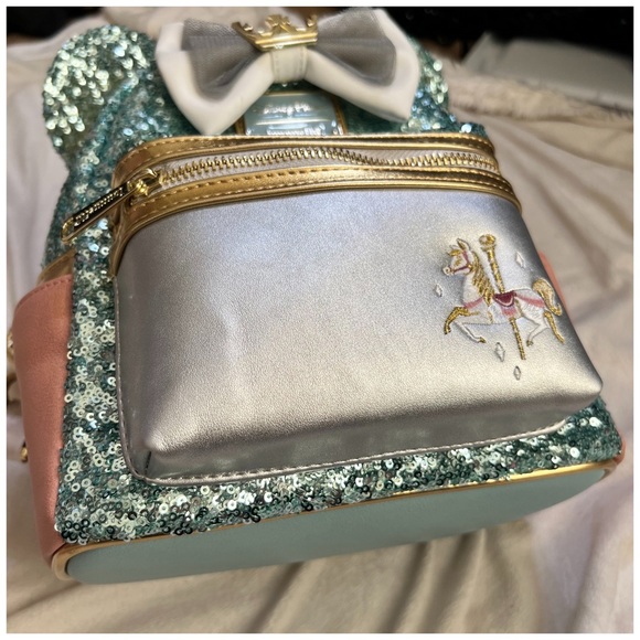 Loungefly Minnie Mouse Main Attraction King Arthurs Carousel Backpack and Ears - Picture 4 of 11